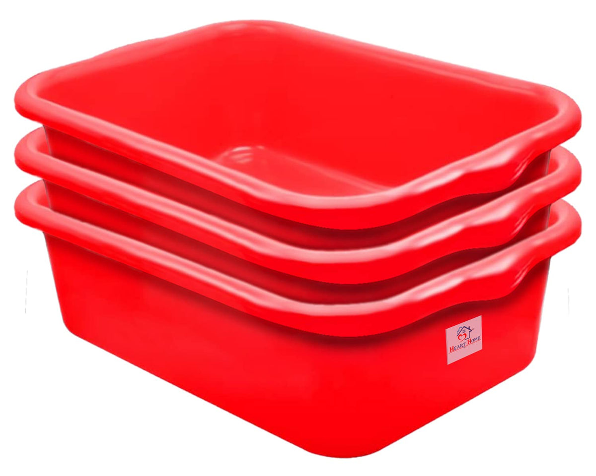 Heart Home Multiuses Rectangular Plastic Extra Large Tray, Organizer Pack of 3 (Red)