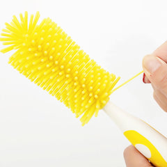 Kuber Industries Bottle Brush | Long Handle Bottle Brush | Silicone Bottle Cleaner Brush Set | Baby Feeding Bottle Cleaning Brush | Nipple Cleaner with Suction Base | Yellow