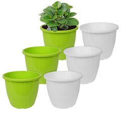 Kuber Industries Flower Pot | Flower Pots for Indoor & Outdoor | Plastic Pot for Gardening | Planter for Flower | Balcony Flower Pot with Drain Holes | Duro Flower Pot | 8 Inch | Pack of 6 | Multi