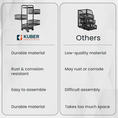 Kuber Industries 4-Layer Kitchen Trolley | 360° Rotating Storage Rack | Square Storage Rack with Wheels | Fruit and Vegetable Storage for Kitchen | Pack of 4 | (Black)