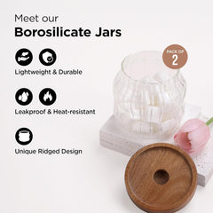 Kuber Industries Borosilicate Glass Jar with Acacia Lid | Kitchen Organizer Items & Storage | Multi-utility, Leakproof, Airtight Storage Jar for Cookies, Snacks, Tea, Coffee, Sugar | Set of 2 | 400ml