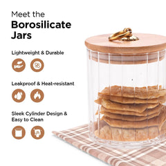 Kuber Industries Borosilicate Glass Jar with Bamboo Lid | Kitchen Organizer Items & Storage | Multi-utility, Leakproof, Airtight Storage Jar for Cookies, Snacks, Tea, Coffee, Sugar | Set of 2 (530ml)