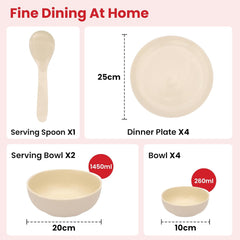 Kuber Industries 12 Pcs Ceramic Dinner Set | Bowl Plates Serving Spoon | Dishwasher & Microwave Safe | Kitechen Crockery Set for Dining & Gifting | Lead Cadium Bone-Ash free | Cream
