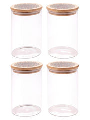 Urbane Home Borosilicate Glass Jar with Printed Bamboo Lid|Kitchen Organizer Items and Storage|Multi-utility, Leakproof, Airtight Storage Jar for Cookies,Snacks,Tea,Coffee,Sugar|Pack of 4(1000ml)