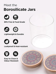 Kuber Industries Borosilicate Glass Jar with Printed Bamboo Lid|Kitchen Organizer Items and Storage|Multi-utility, Leakproof, Airtight Storage Jar for Cookies,Snacks,Tea,Coffee,Sugar|Pack of 2(300ml)