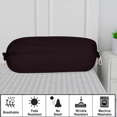 Heart Home Bolster Covers | Soft Cotton Bolster Cover Set | Diwan Round Bolster Pillow Covers | Striped Pattern Masand Cover | 16x32 Inch | Pack of 6 | Black