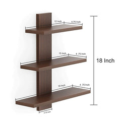 Kuber Industries Wooden Wall Shelf|Multipurpose Tree Shape Display Rack|Engineered Wood Mount 3 Tier Shelves For Office & Home Décor (Brown) (Pack Of 6)