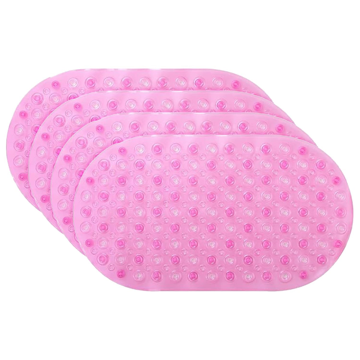 Kuber Industries Bath Mat | PVC Bathroom Mat | Shower Bath Mat | Floor Tub Mat | Bathroom Oval Mud Mat | Anti-Skid Shower Bathroom Mat | Q-01C |Pack of 4| Pink