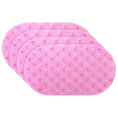 Kuber Industries Bath Mat | PVC Bathroom Mat | Shower Bath Mat | Floor Tub Mat | Bathroom Oval Mud Mat | Anti-Skid Shower Bathroom Mat | Q-01C |Pack of 4| Pink
