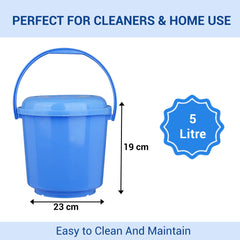 Heart Home Bucket with Lid | Plastic Bucket for Mopping | Bucket for Cleaning | Storage Container Bucket | Water Storage Bucket | Bathroom Bucket | Plain Bucket | 5 LTR | Blue