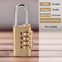 Kuber Industries 4 Digit Combination Padlock|Keyless Luggage Lock-Pack of 2 (Brass)