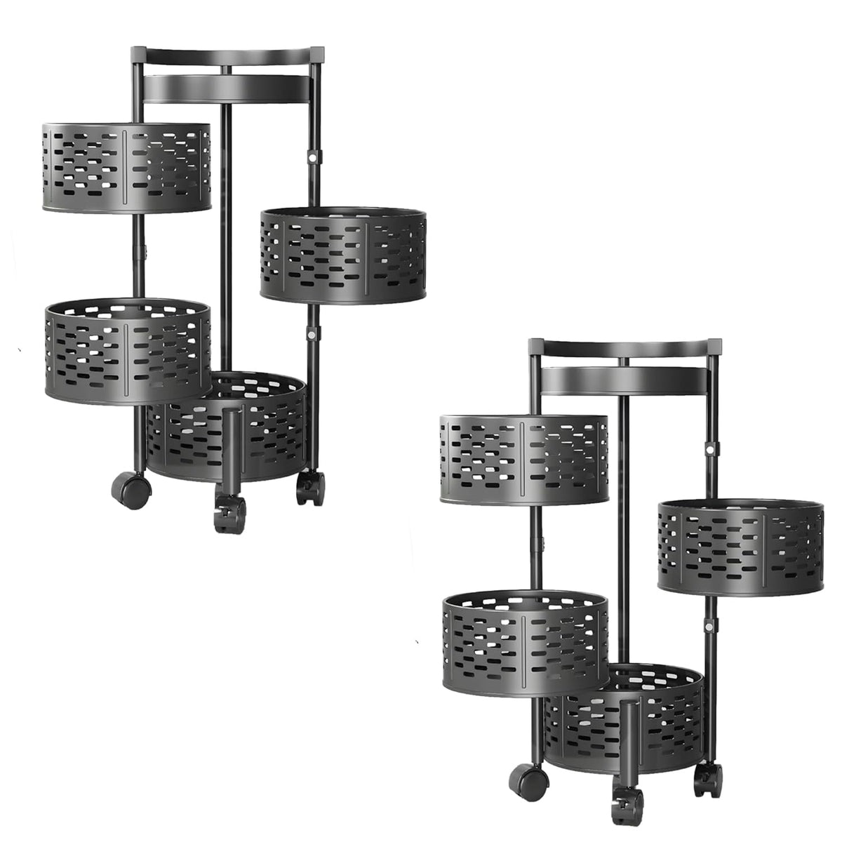 Kuber Industries 4-Layer Kitchen Trolley | 360° Rotating Storage Rack | Round Storage Rack with Wheels | Fruit and Vegetable Storage for Kitchen | Pack of 2 | (Black)