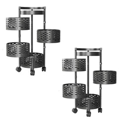 Kuber Industries 4-Layer Kitchen Trolley | 360° Rotating Storage Rack | Round Storage Rack with Wheels | Fruit and Vegetable Storage for Kitchen | Pack of 2 | (Black)