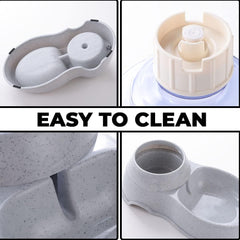 Kuber Industries Dog Food Bowl|Drinking Fountain Cat & Dog Bowl|Reusable,Durable|Bowl with Refillable Water Bottle|Stylish Dog Accessories for Indoor & Outdoor Use|LS147GR|3500ML|Grey (Pack of 4)