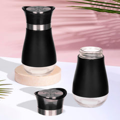 Heart Home Salt Shaker Box | Stainless Steel Pepper Shaker Box | Chilli Flakes Seasoning Sprinkler Box | Namak Daani | Dining Table Masala Box Dabbi | Pack of 2 | Black