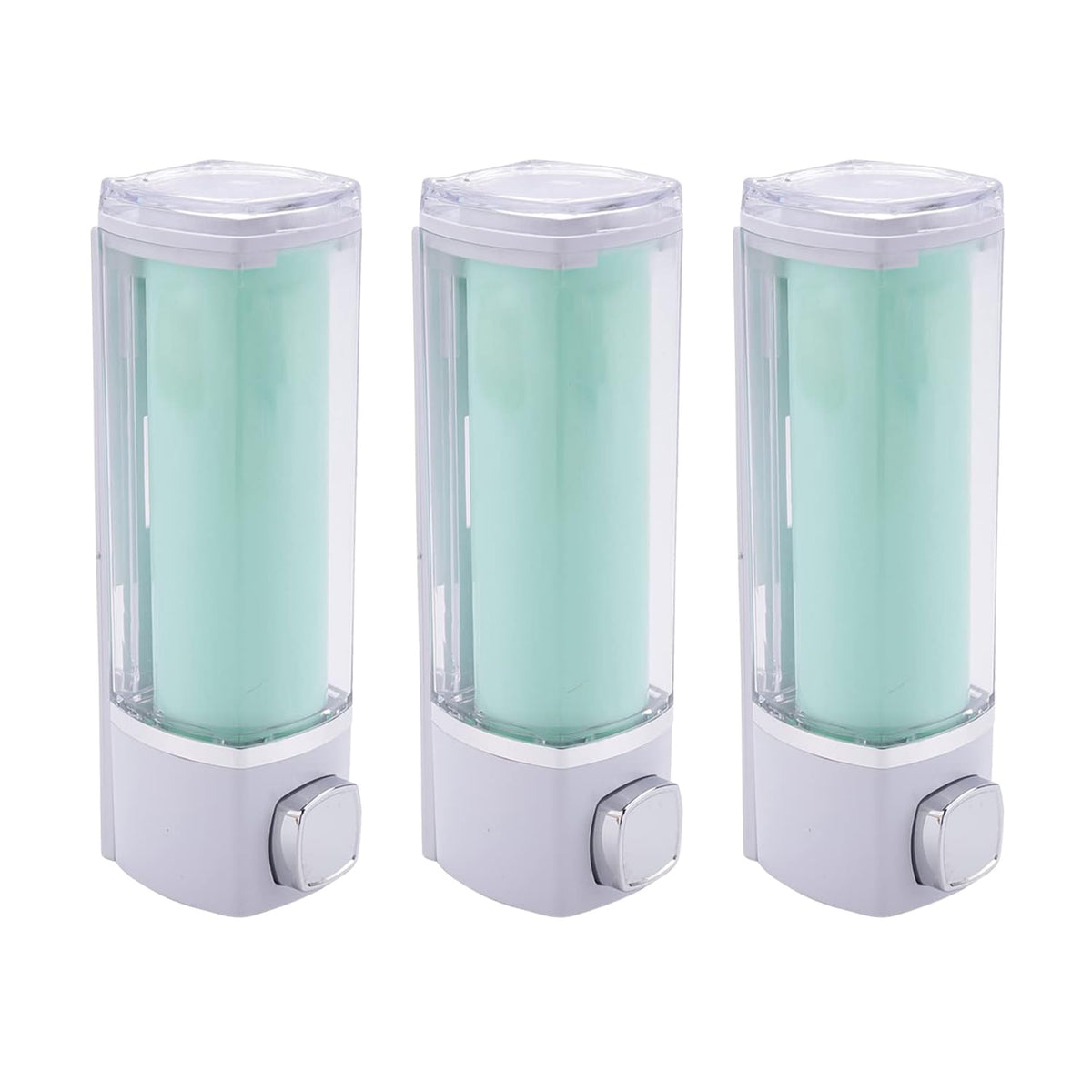 Kuber Industries Manual Shampoo & Soap Dispenser | Wall Mounted | Soap Dispenser for Kitchen & Bathroom | Refillable, Lightweight & Durable | Easy to Clean | Green Color (Pack of 3)