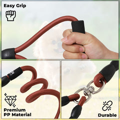 Kuber Industries Double Coupler Dog Leash|Double Dog Leash|Premium PP Fabric|Durable Metal Hooks|360? Swivel, No Tangle Design|PDMGL-030-145| Soft Padded Handle for Comfortable Grip |Coffee