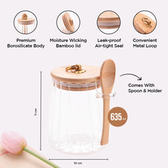 Kuber Industries Borosilicate Glass Jar with Bamboo Lid | Kitchen Organizer Items & Storage | Multi-utility, Leakproof, Airtight Storage Jar for Cookies, Snacks, Tea, Coffee, Sugar | Set of 2 (635ml)