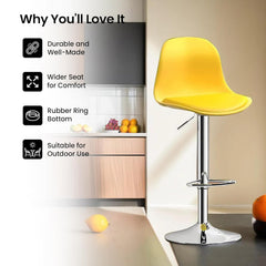 Kuber Industries Revolving Curvy Bar Stool Chair for Kitchen with Footrest & 360 Swivel | 32 inch Height Adjustable High Chair for Breakfast Counter & Cafeteria | High Bar Chair | Yellow