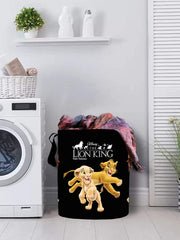 Homestic Non-Woven Disney Round Laundry Basket For clothes|Disney Lion King Print|Foldable Toy Storage Organizer|Reinforced Handle With Sturdy Base|Capicity 45 Ltr (Black)