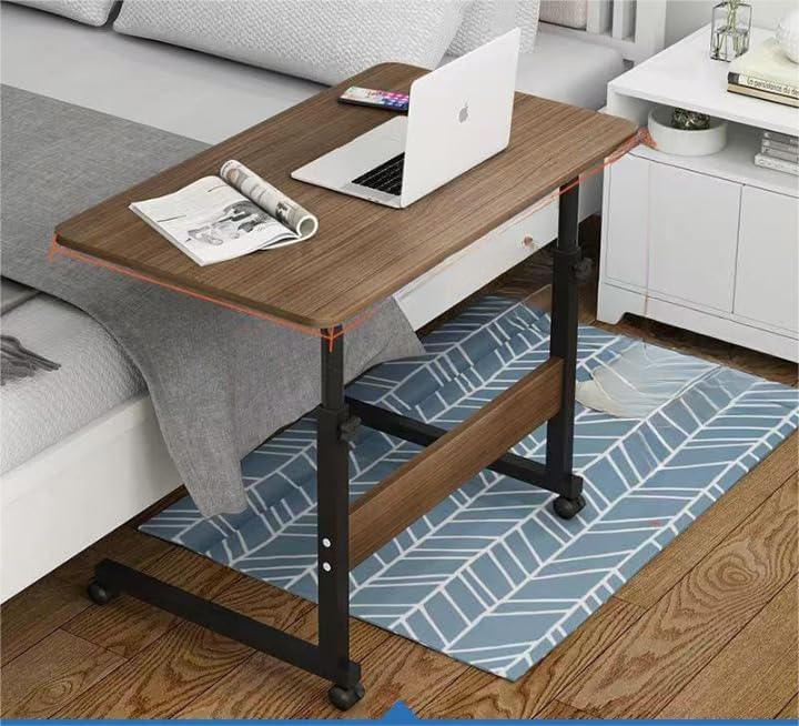 Heart Home Ergonomic Manual Height Adjustable Table for Work & Study with Wheels | Portable Standing Desk & Laptop Tables for Work from Home & Office | LF260OAK-Brown