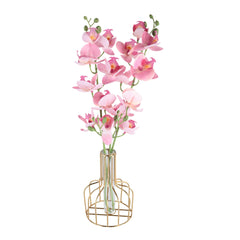 Kuber Industries (Set of 2) Metal Flower Vase Stand for Living Room Corner - Show Pieces for Dining Table - Comes with Glass Test Tube for Plants (Gold)