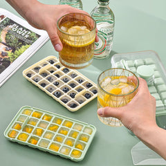 Kuber Industries 2 Layer Ice Cube Tray with Lid | Ice Cube Storage Box with Ice Scoop | 56 Ice Cube Molds for Freezing | One-Press Demolding | BPA Free | Green