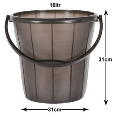 Heart Home Multiuses Plastic Bucket With Handle & Measuring Scale, 16 litre- Pack of 2 (Black)-46HH0325