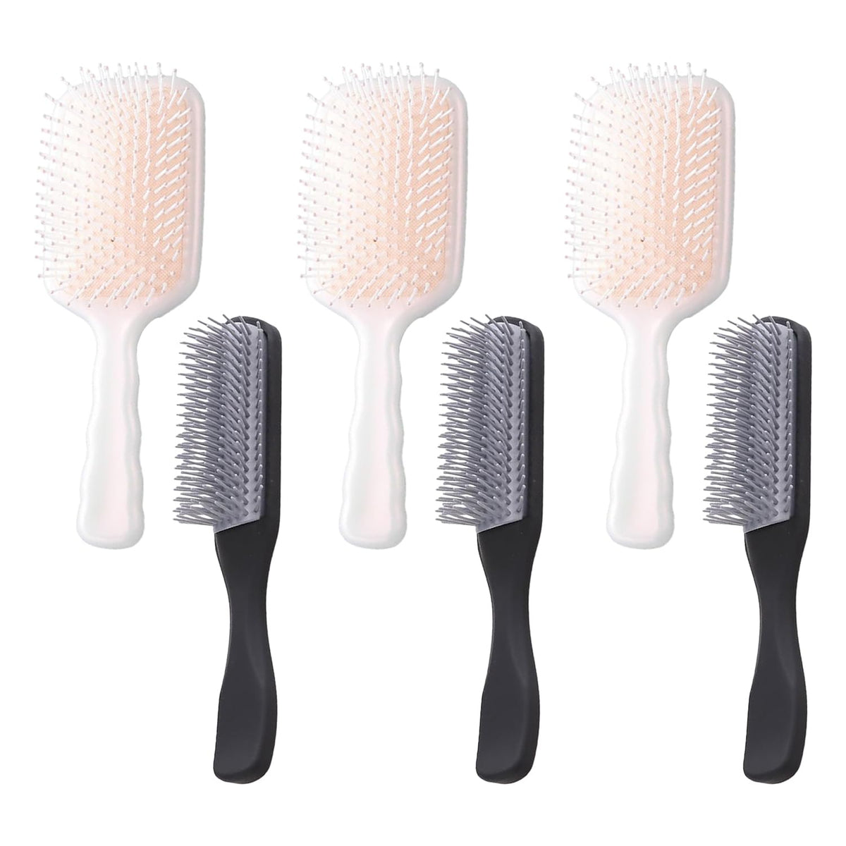 Kuber Industries Hair Brush | Flexible Bristles Brush | Hair Brush with Paddle | Straightens & Detangles Hair Brush | Suitable For All Hair Types | Hair Brush Styling Hair | Set of 6 | Beige & Black