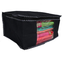 Kuber Industries Non-Woven Saree Cover|Zipper Closer With Transparent Window|Size 43 X 35 X 22 Cm|Pack Of 2 (Black)