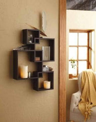 Kuber Industries Wall Shelves|Handicraft Wooden Intersecting Wall Rack|Floating Shelves Wall Décor for Living Room,Office,Set of 4,(Brown) (Pack of 2)