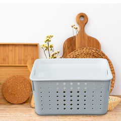 Kuber Industries Multipurpose Small Storage Basket with Lid|Dotted Design Storage Organizer|Basket For Cosmetic, Fruits, Assesories|Pack of 5|Grey|