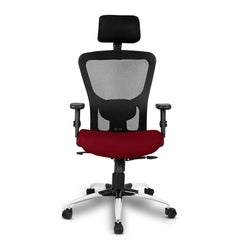Kuber Industries Ergonomic Office Chairs for Work From Home | Comes with Manual Height Adjustable, Armrest, Headrest & Lumbar Support | Comfy Study Chair for Students with Wheels | Black & Maroon Seat