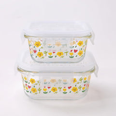 Urbane Home Borosilicate Printed Container With Lid (Square) | JDA051-MUL | Multi | Pack Of 2