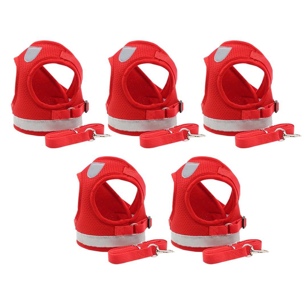 Kuber Industries Reflective Dog Harness With Adjustable Leash|Breathable Polyester Mesh Fabric |XS Size|HT-844|Comfortable No-Pull Grip|Quick Release Buckles|Easy On - Easy Off Harness|Red (Pack Of 5)