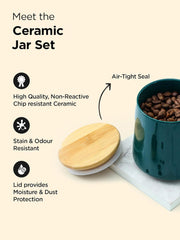 Urbane Home Ceramic Jar with Bamboo Lid | Kitchen Organizer Items and Storage | Multipurpose Airtight Container for Sugar,Salt,Snacks,Tea,Coffee|Kitchen Accessories Items| 700ml Teal (Pack of 2)