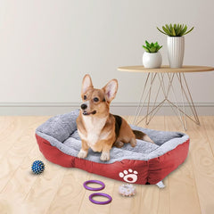 Kuber Industries Dog & Cat Bed|Super Soft Plush Top Pet Bed|Oxford Cloth Polyester Filling|Machine Washable Dog Bed|Rectangular Cat Bed with Rise-Edge Pillow|QY036R-S|Red (Pack of 3)