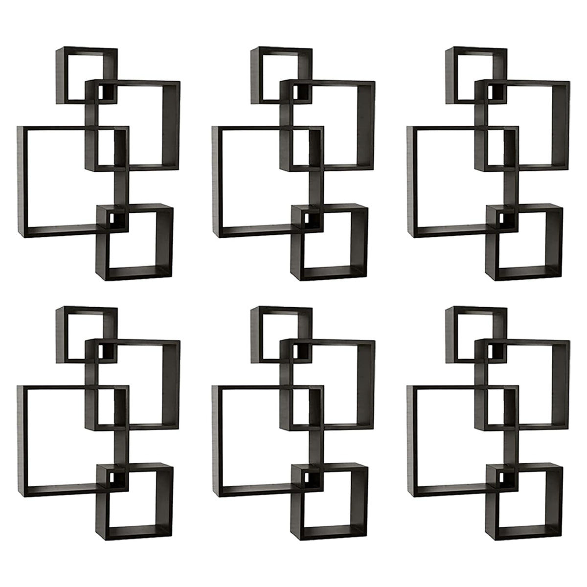 Kuber Industries Wall Shelves|Handicraft Wooden Intersecting Wall Rack|Floating Shelves Wall D?cor for Living Room,office,Set of 4,(Brown) (Pack of 6)