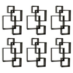 Kuber Industries Wall Shelves|Handicraft Wooden Intersecting Wall Rack|Floating Shelves Wall D?cor for Living Room,office,Set of 4,(Brown) (Pack of 6)