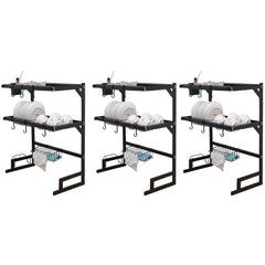 Kuber Industries 2-Layer Dish Drying Rack|Storage Rack for Kitchen Counter|Drainboard & Cutting Board Holder|Premium Utensils Basket Pack of 3 (Black)