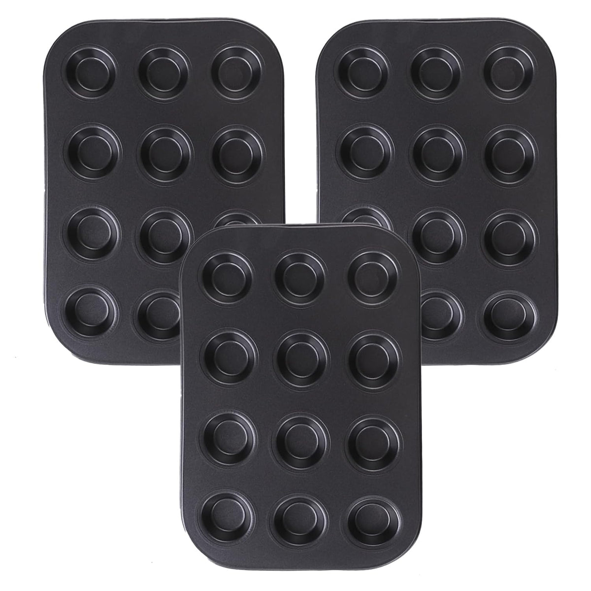 Homestic Pack of 5 12 Slots Non-Stick Cup Cake Tray|Cup Cake Mould for Baking|Idol for Muffin, Small Cake (Black)