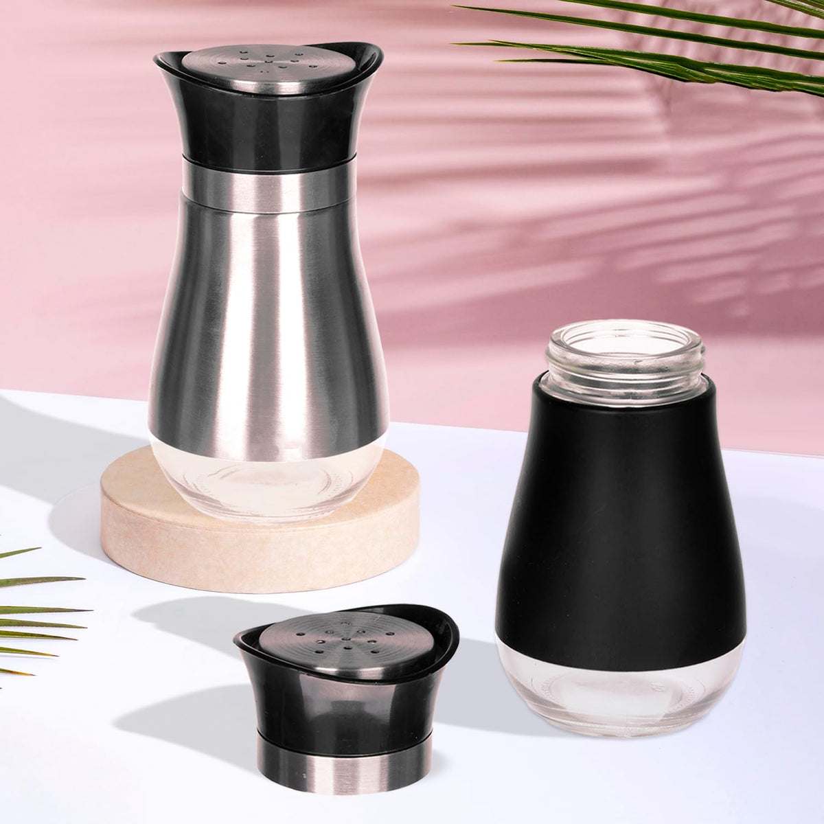 Heart Home Salt Shaker Box | Stainless Steel Pepper Shaker Box | Chilli Flakes Seasoning Sprinkler Box | Namak Daani | Dining Table Masala Box Dabbi | Pack of 2 | Multi