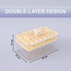 Kuber Industries 2 Layer Ice Cube Tray with Lid | Fridge Ice Cube container | 56 ice cube molds for freezing | One-Press Demolding | BPA Free | Biege