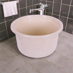 Kuber Industries Bath Tub | Versatile Utility Gaint Tub | Plastic Bath Tub for Baby | Baby Bathing Tub | Clothes Washing Tub for Bathroom | Feeding Pan Tub | TUB-25 LTR | Pack of 2 | Beige