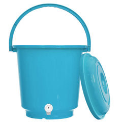 Kuber Industries Multipurposes Plastic Bucket with Lid & Tap System for Home Cleaning & Save Water, 18Ltr. (Blue)