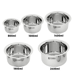 Kuber Industries Stainless Steel Tope and Handi Set | Tope (800ml, 1L, 1.4L, 1.9L & 2.4L) and Handi (600ml, 1L &1.6L)| Induction Friendly | Rust Proof, Easy to Clean & Store