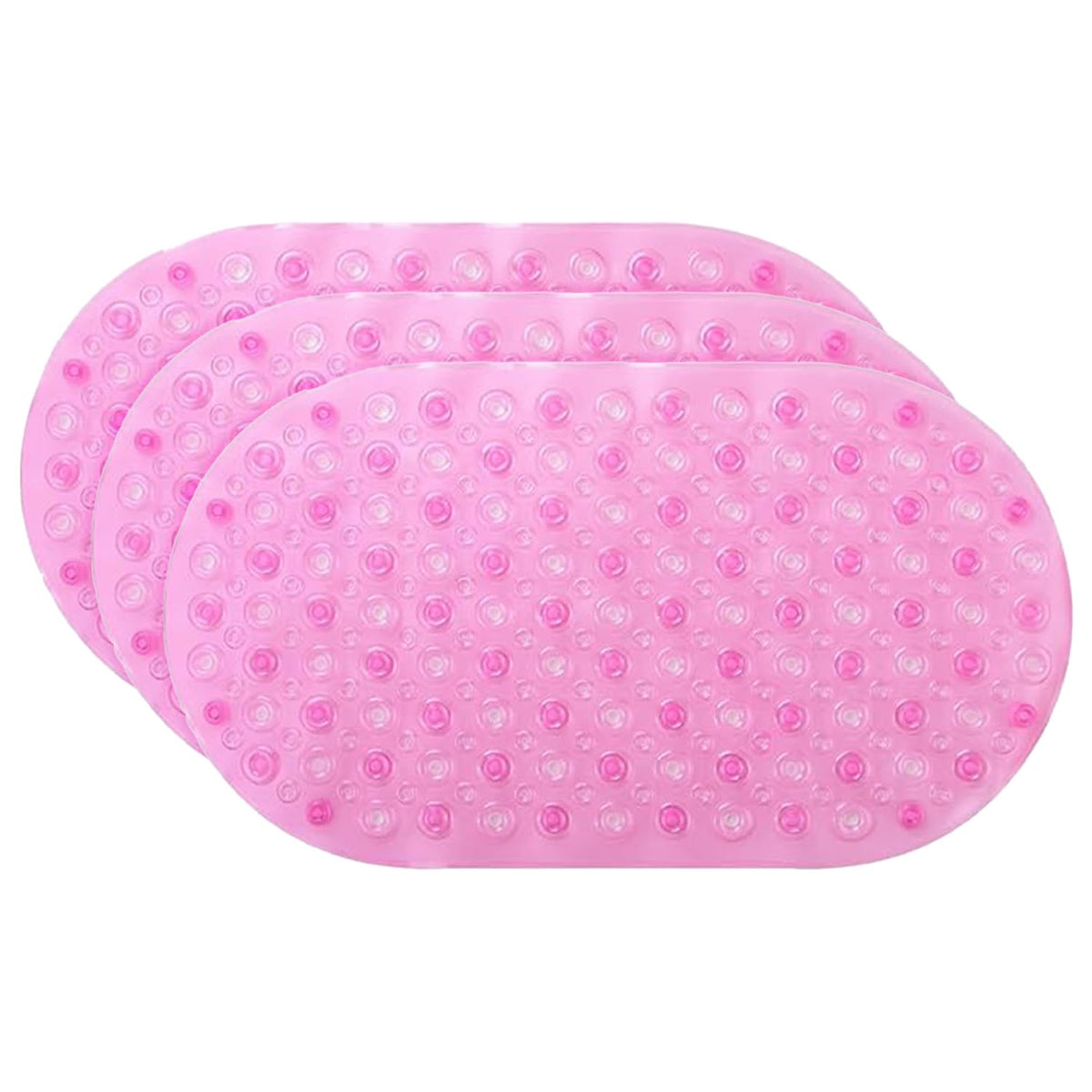 Kuber Industries Bath Mat | PVC Bathroom Mat | Shower Bath Mat | Floor Tub Mat | Bathroom Oval Mud Mat | Anti-Skid Shower Bathroom Mat | Q-01C |Pack of 3| Pink