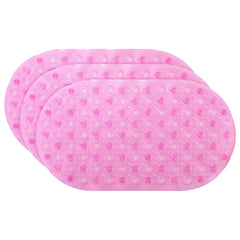 Kuber Industries Bath Mat | PVC Bathroom Mat | Shower Bath Mat | Floor Tub Mat | Bathroom Oval Mud Mat | Anti-Skid Shower Bathroom Mat | Q-01C |Pack of 3| Pink