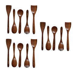 Kuber Industries Sheesham Handicrafts Wooden Serving and Cooking Spoons | No Harmful Polish | Naturally Non-Stick | Wood Brown Spoons Kitchen Utensil | Handmade Spatula Set of 5 (Pack of 3)