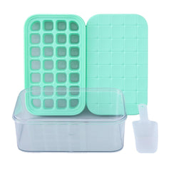 Heart Home 2 Layer Ice Cube Trays with Storage Box & Ice Scoop | 56 Compartments | One Press Demolding | Ice Cubes for Whiskey Cocktails Mocktails Soft Drinks | BPA Free | Aqua